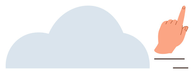 Poster - Hand pointing to a simple cloud represents cloud computing, digital storage, online connectivity, data access, virtual solutions, and networking. Ideal for technology, innovation, simplicity
