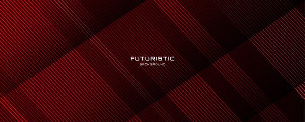 Poster - Red lines techno abstract background overlap layer on dark space with diagonal effect decoration. Modern graphic design element stripes style concept for web banner, flyer, card, or brochure cover