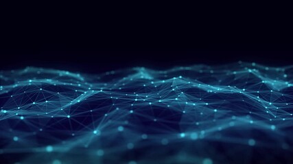Poster - Color abstract wave background with dots and lines moving in space. Technology illustration. Futuristic modern dynamic wave. 3d rendering.