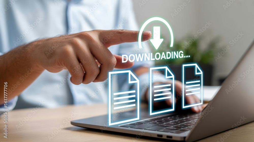 How Invented Downloading Real-time Digital Downloading: A hand interacting with a