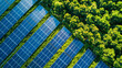 © Shakeeb - Aerial view of solar panel cells on clear blue sky background. Clean alternative energy power concept, sustainable resources. Modern house, solar panels stand-alone photovoltaic plant system on roof