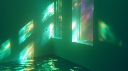 Poster - Light reflections create a serene atmosphere in a room with water and vibrant colors during the day