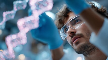 Poster - Scientist examines molecular structure in laboratory during research experiments