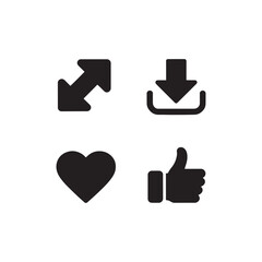 Fototapete - Set of common user interface symbols including download like maximize and favorite icons on a white .eps