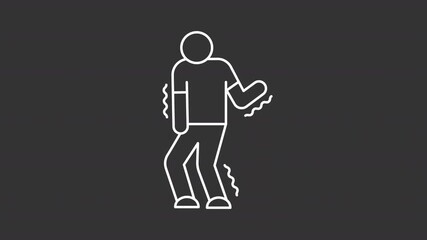 Poster - Parkinson disease white line animation. Tremor person animated icon. Moving wave lines. Shaking legs, hands. Tardive dyskinesia. Isolated element on dark background. Alpha transparent video