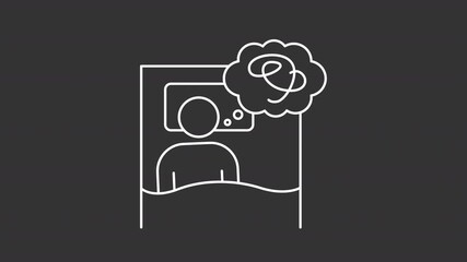 Poster - Insomnia white line animation. Sleep issue animated icon. Moving person, writing line. Floating bubble. Sleepless, restless. Isolated element on dark background. Alpha transparent video
