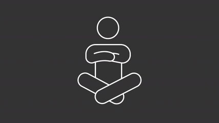 Poster - Offended person white line animation. Meditating pose animated icon. Crossing legs. Moving hands, head. Mental health, conflict. Isolated element on dark background. Alpha transparent video