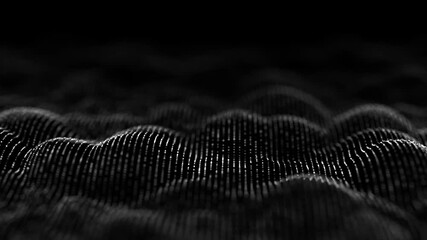 Poster - Dynamic black wave of particles. Abstract futuristic background. Big data visualization. 3D rendering.