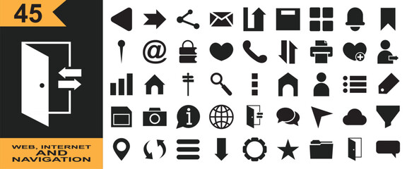 Web, internet and navigation icon .  Minimalist linear symbols for website design, digital UI, Apps, webpages. Vector for websites, mobile interfaces, presentations, banner, visual branding etc. EPS10