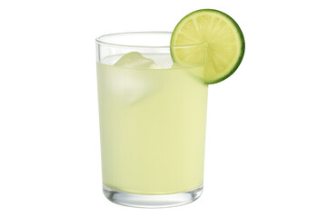 Poster - Glass of refreshing limeade with ice cubes and a lime slice, isolated on a transparent background