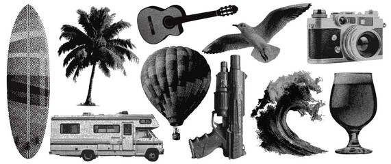 Wall Mural - Set of summer vacation halftone grunge vector design elements