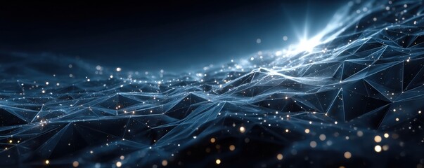 Poster - Abstract low-poly background with glowing light and starry elements