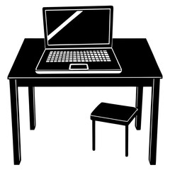 Poster - Laptop on a desk with a chair, ready for work