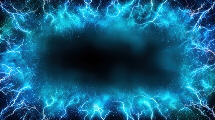 Aufkleber - Vibrant electric blue energy radiates outward from a central dark area, creating a dynamic and abstract visual effect.