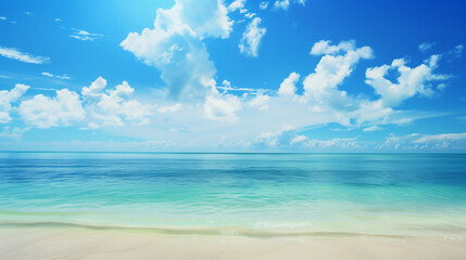 Wall Mural - blue sky over calm sea. blue sea and sunny sky on horizon over calm water
