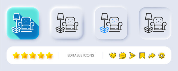 Poster - Packing things line icon. Neumorphic, Flat shadow, 3d buttons. Home moving sign. Delivery service symbol. Line packing things icon. Social media icons. Vector