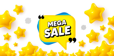 Poster - Mega sale winner banner with 3d stars. Golden stars banner. Mega sale bubble. Discount banner shape. Coupon sticker icon. Review rate background. Vector
