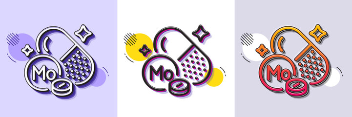 Aufkleber - Molybdenum mineral line icon. Halftone dotted pattern. Gradient icon with grain shadow. Chemical element Mo sign. Capsule or pill symbol. Line molybdenum mineral icon. Various designs. Vector