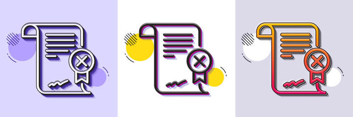 Poster - Reject certificate line icon. Halftone dotted pattern. Gradient icon with grain shadow. Decline document sign. Wrong file. Line reject certificate icon. Various designs. Vector