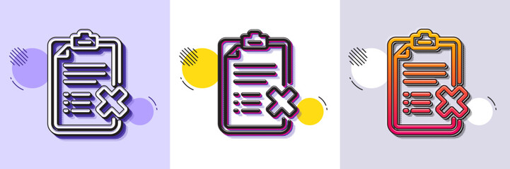 Poster - Reject checklist line icon. Halftone dotted pattern. Gradient icon with grain shadow. Decline document sign. Delete file. Line reject checklist icon. Various designs. Vector