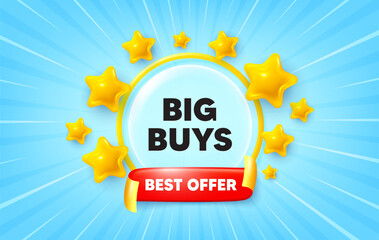 Poster - Big buys sunburst ray banner. Best offer flag ribbon. Big buys tag. Special offer price sign. Advertising discounts symbol. 3d stars glitter. Red ribbon tag. Discount offer. Vector
