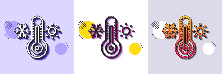 Aufkleber - Thermometer line icon. Halftone dotted pattern. Gradient icon with grain shadow. Cold and warm thermostat sign. Winter, summer symbol. Snowflake and sun. Line thermometer icon. Various designs. Vector