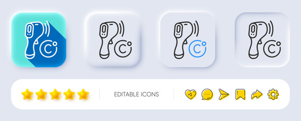 Poster - Electronic thermometer line icon. Neumorphic, Flat shadow, 3d buttons. Temperature scanner sign. Fever measuring symbol. Line electronic thermometer icon. Social media icons. Vector