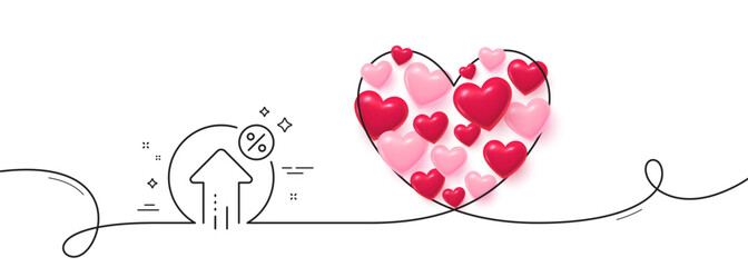 Poster - Loan percent growth line icon. Continuous line big heart. Discount sign. Credit percentage symbol. 3d hearts in heart shaped loop. Loan percent single line ribbon. Loop curve pattern. Vector