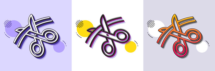 Aufkleber - Scissors line icon. Halftone dotted pattern. Gradient icon with grain shadow. Cutting ribbon sign. Tailor utensil symbol. Line scissors icon. Various designs. Vector