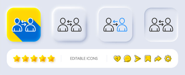 Aufkleber - Teamwork line icon. Neumorphic, Flat shadow, 3d buttons. User communication. Profile Avatar sign. Person silhouette symbol. Line communication icon. Social media icons. Vector