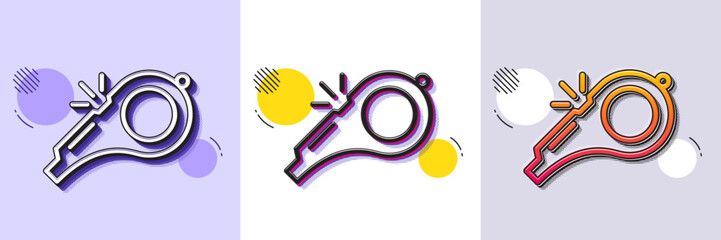 Aufkleber - Whistle line icon. Halftone dotted pattern. Gradient icon with grain shadow. Kick-off sign. Referee tool symbol. Line whistle icon. Various designs. Vector