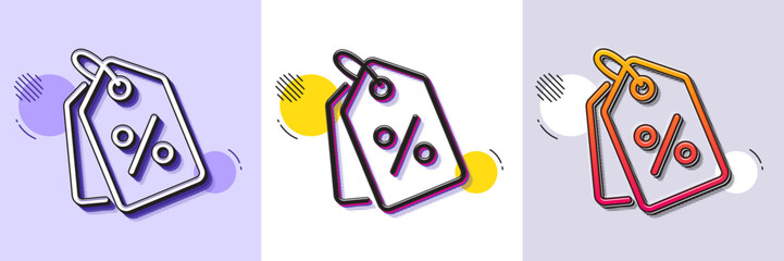 Aufkleber - Shopping tags line icon. Halftone dotted pattern. Gradient icon with grain shadow. Special offer sign. Discount coupons symbol. Line discount tags icon. Various designs. Vector