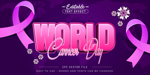 Poster - World cancer day. Text effect in purple pink color.