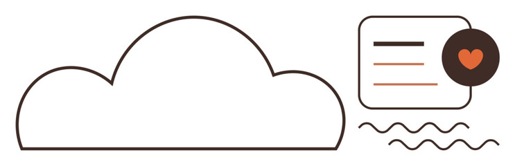 Poster - Cloud-shaped outline, message card with heart symbol, wavy lines. Ideal for technology, data sharing, love, communication, social media connection online services. Minimalistic flat metaphor