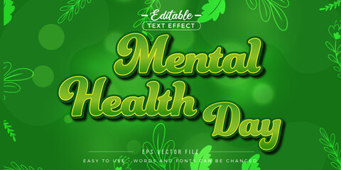 Poster - Green neon Mental Health Day, editable text effect.