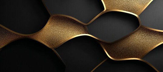 Poster - Elegant Dark Luxury Style Abstract 3D Illustration with Solid Black and Golden Glitter Background