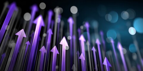 Poster - Dynamic Abstract Visualization with Purple Glowing Arrows Pointing Upward Towards a Brighter Future