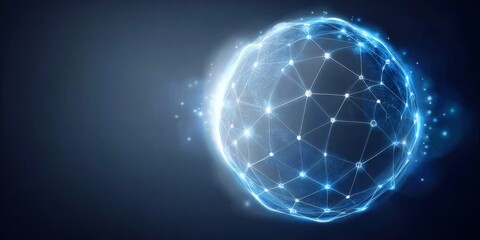 Poster - Futuristic Dome Shield A Glowing Protective Sphere with High-Tech HUD Elements on a Blue Background
