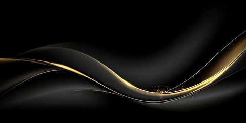 Poster - Sophisticated and Elegant Abstract Background Featuring Smooth Black Waves with Golden Lines Design