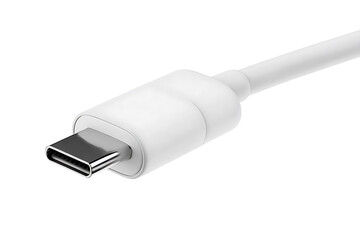 closeup of white USB type C USB-C cable plug isolated on white or transparent png