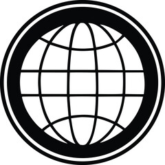 Poster - Classic black and white graphic emblem featuring a stylized globe with latitude and longitude lines enclosed within a thick circular border
