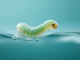 premium macro close-up of mosquito larva floating on water surface tension, authentic scientific edu