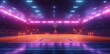 © A to Z - Empty basketball court with glowing pink and blue lights and spectators empty arena stadium