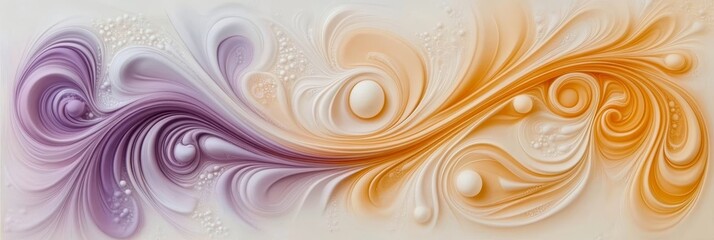 Poster - Abstract Swirls in Lavender and Orange Featuring Decorative Art with Delicate Curlicues on White