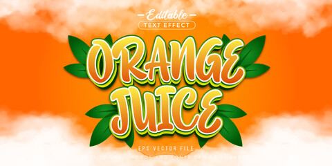 Poster - Orange juice editable text effect with leaves.