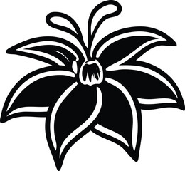 Poster - Elegant black and white stylized flower silhouette with delicate petals and a central bud