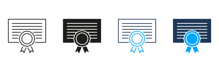 Poster - certificate with ribbon line and solid icon set. achievement, recognition, and award symbol collecti