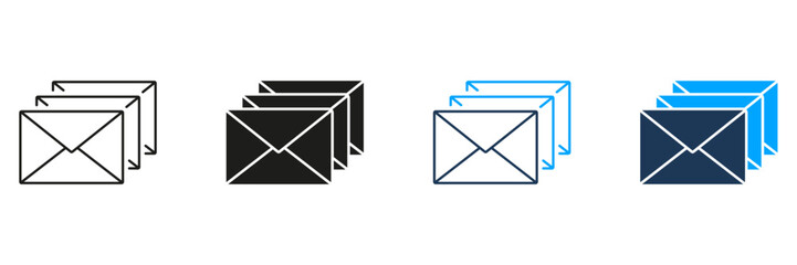 Poster - Stacked Envelopes Line And Solid Icon Set. Email Communication, Messaging, And Mail Delivery Symbol Collection. Digital Correspondence And Information Exchange. Isolated Vector Illustration