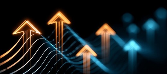 Poster - Abstract Digital Financial Growth Concept with Glowing Arrows and Data Network Analysis Background