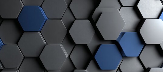 Poster - Geometric Gray Texture with Gradient Lighting and Blue Accents for Unique Background Design Element